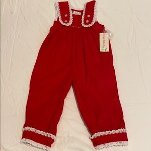 Shrimp and Grits red corduroy romper
